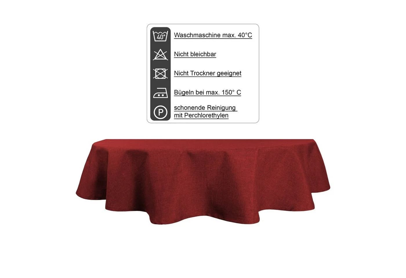 Haus und Deko Tischdecke Oval Leinenoptik Rot Wasserabweisend - Bild 5