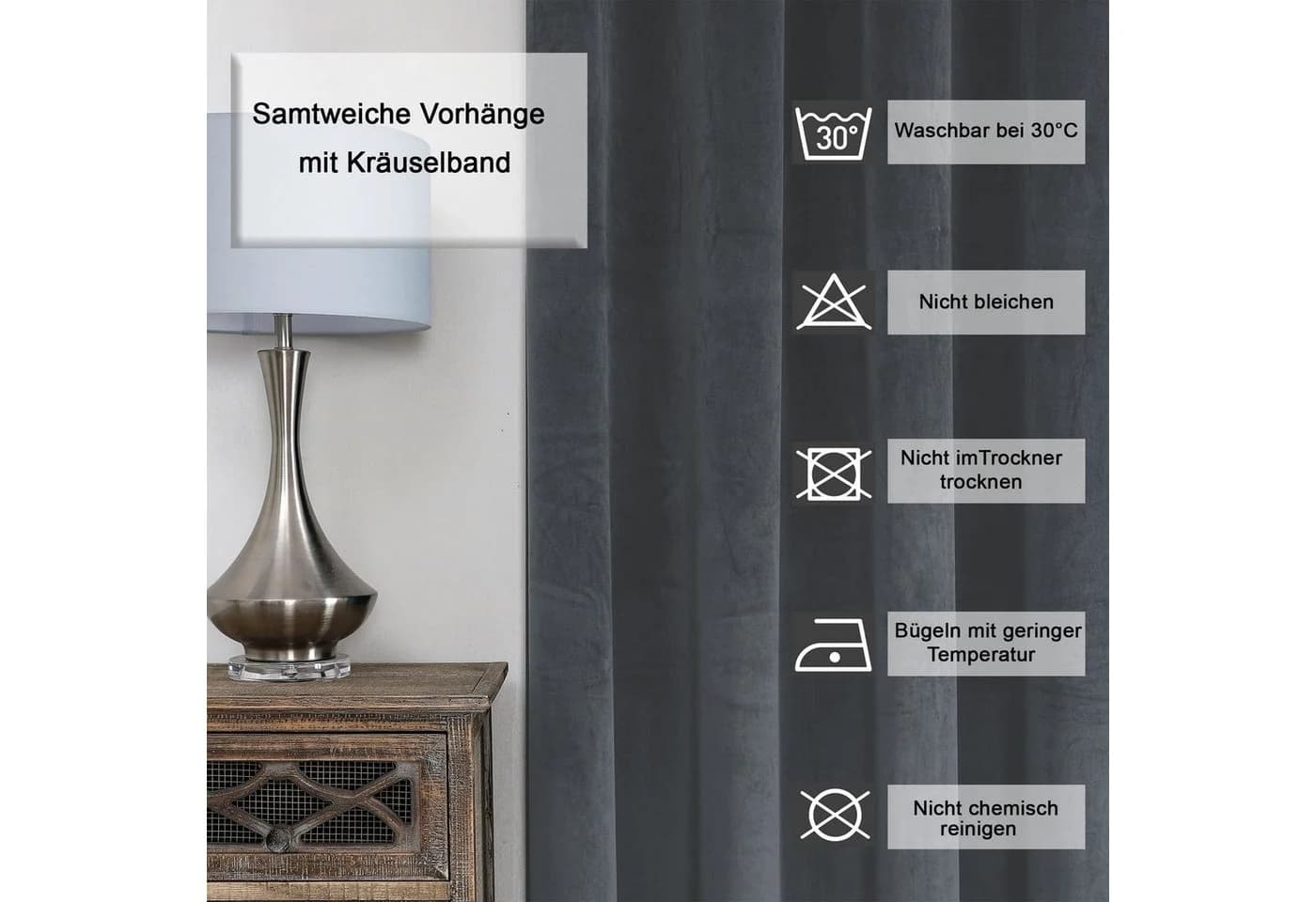 Haus und Deko Gardine Vorhang 2er Set Kräuselband Verdunkelung 140x245 cm Samt blickdicht - Bild 3
