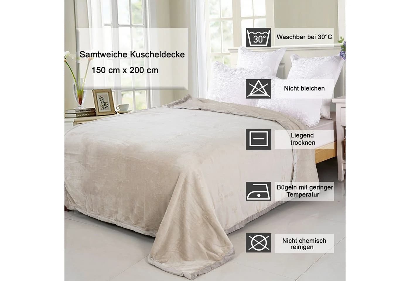 Haus und Deko Kuscheldecke Tagesdecke Beige 150x200 cm