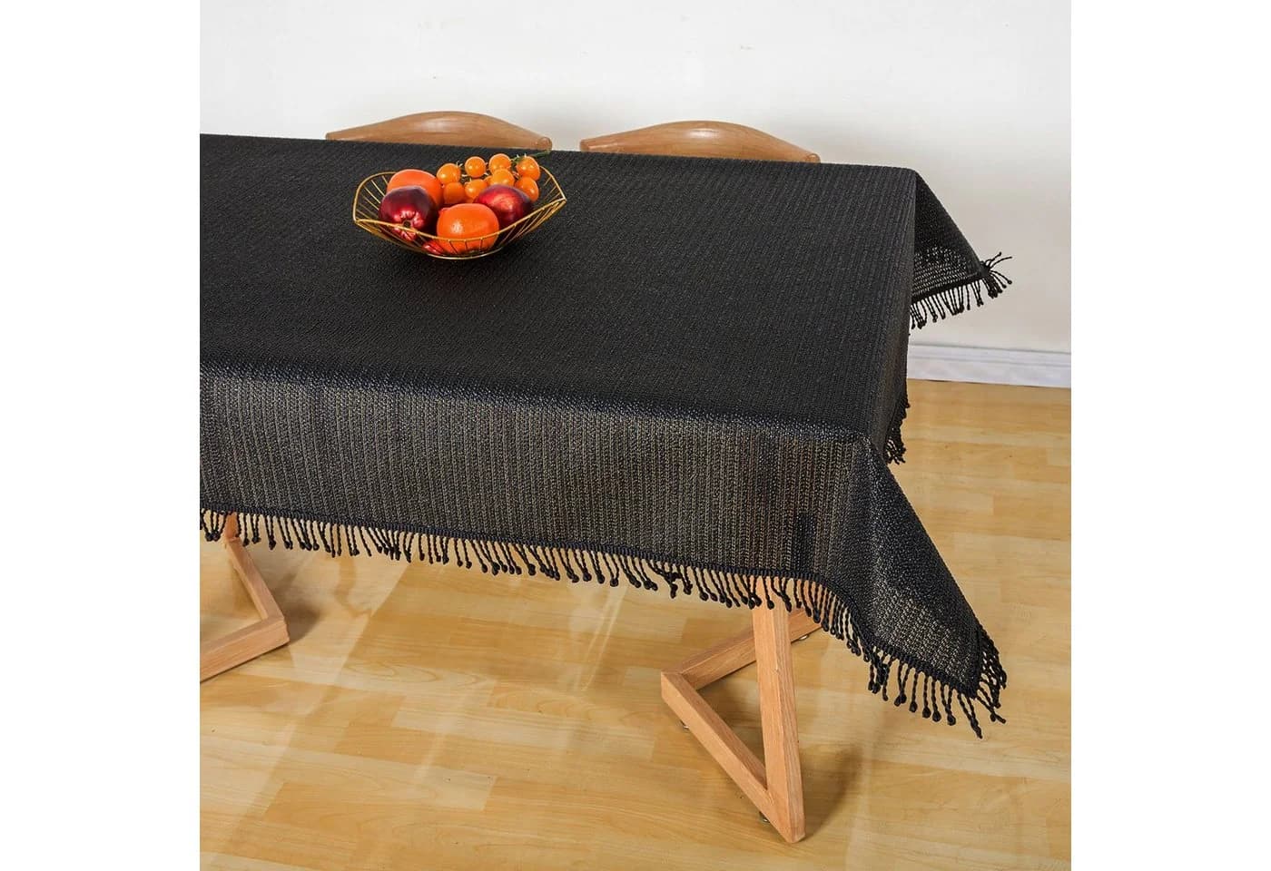 Haus und Deko Tischdecke Schwarz PVC Outdoor Wetterfest mit Fransen - Bild 4