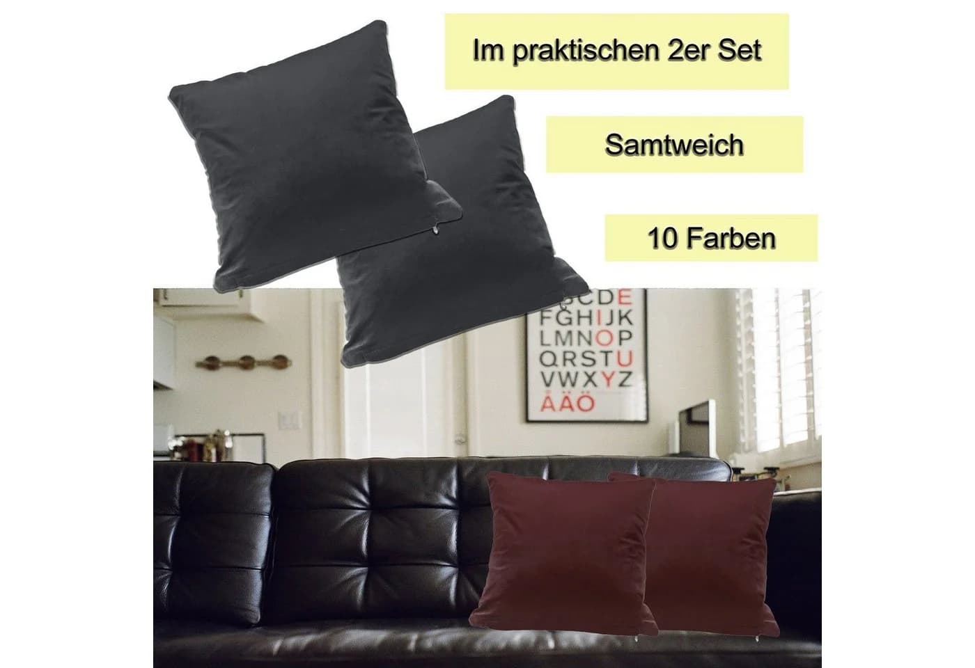 Haus und Deko Kissenbezug 2er Set Samt Rot 40x40 50x50 - Bild 5
