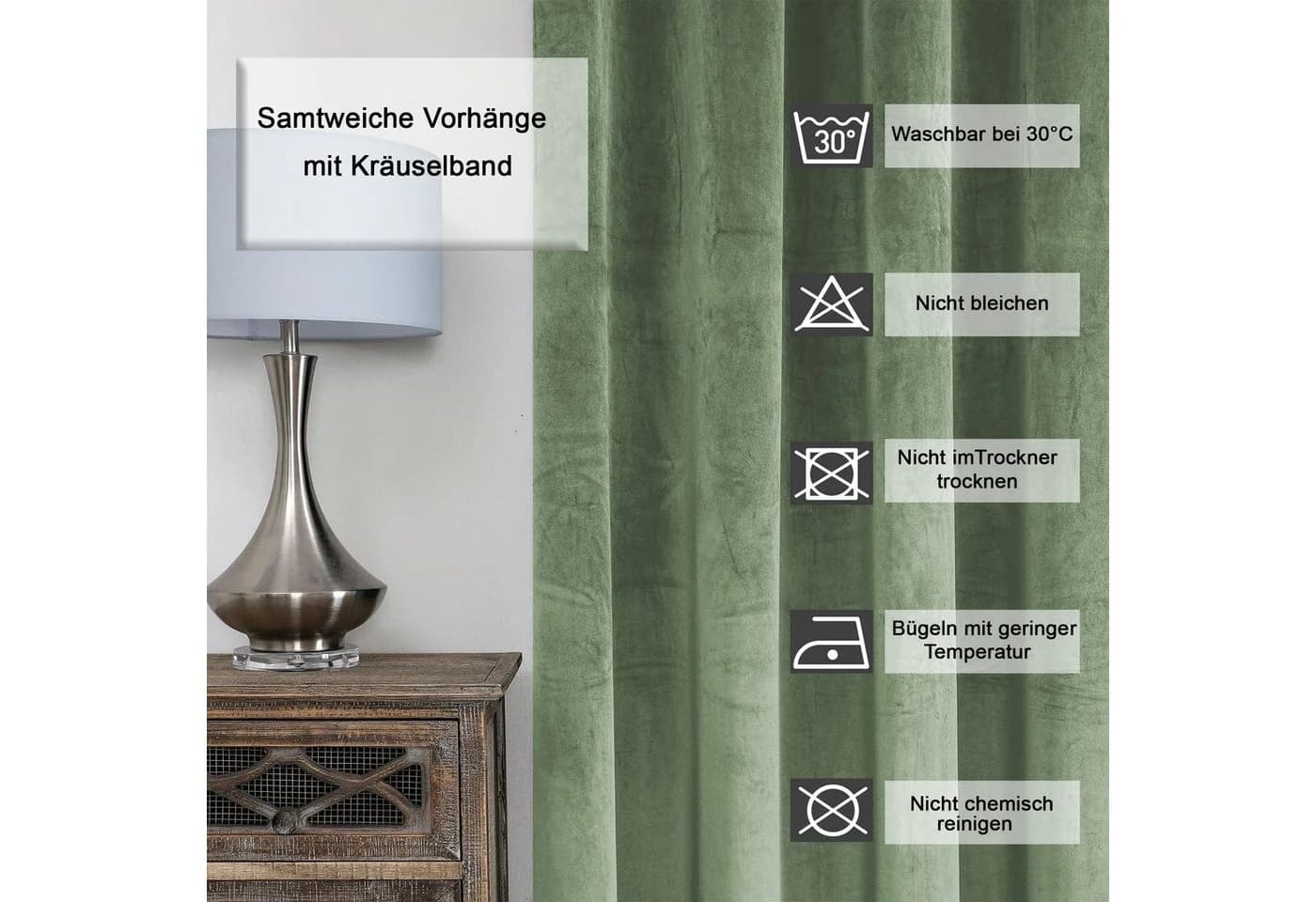 Haus und Deko Verdunkelungsvorhang Samt Blickdicht Kräuselband Polyester
