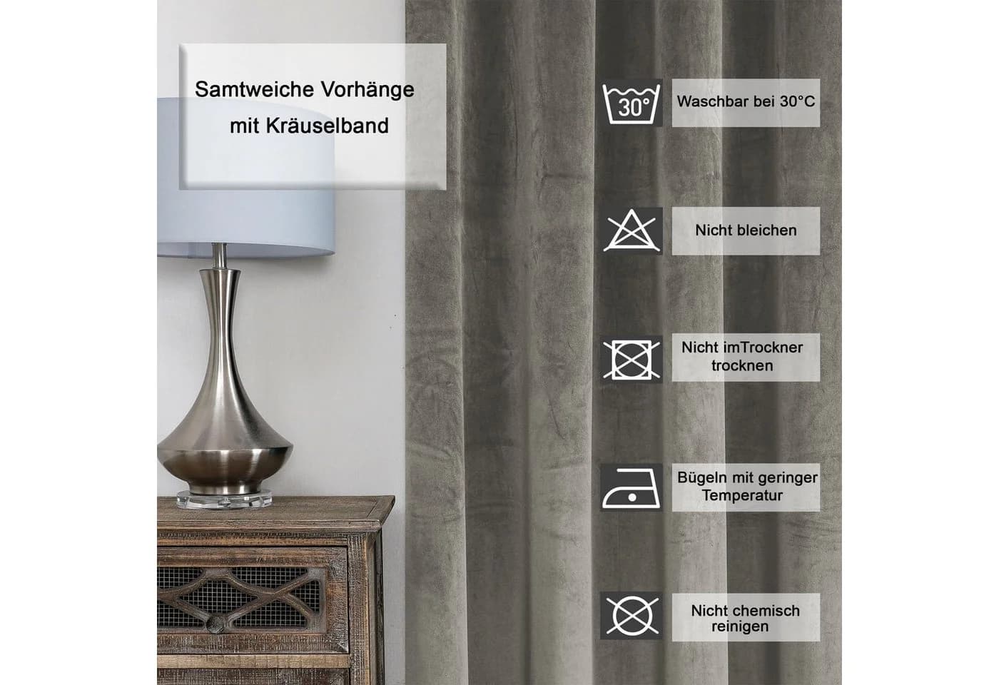Haus und Deko Verdunkelungsvorhang Samt Kräuselband Braun