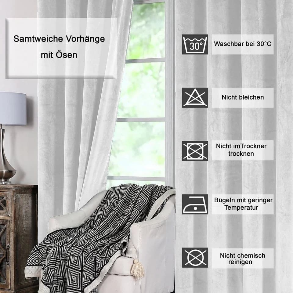 Haus und Deko Verdunkelungsvorhang Samt Weiß Ösen blickdicht