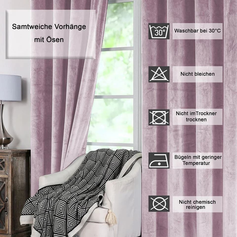 Haus und Deko Verdunkelungsvorhang Samt Rosa Ösen 140x225 cm