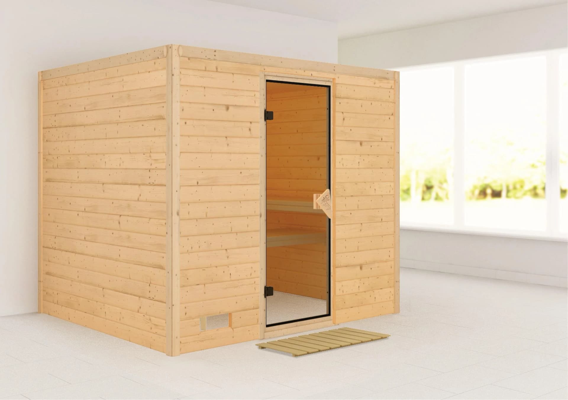 Sauna KARIBU "Soraja" Beige Flachdach 4 Personen