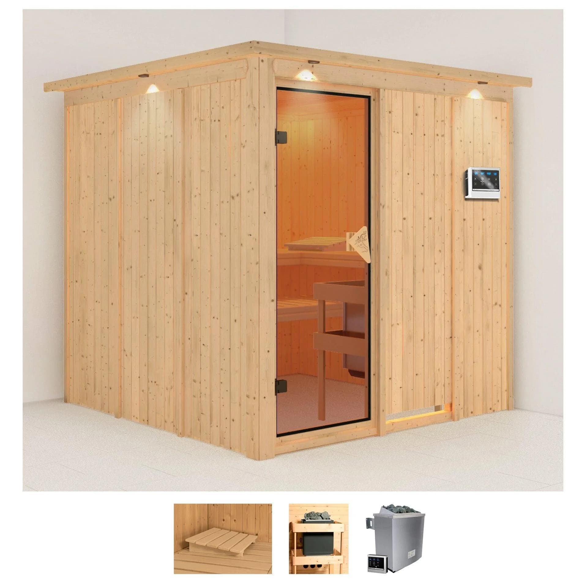 Sauna KARIBU "Rodin" Bio-Kombiofen 9 kW Externe Steuerung