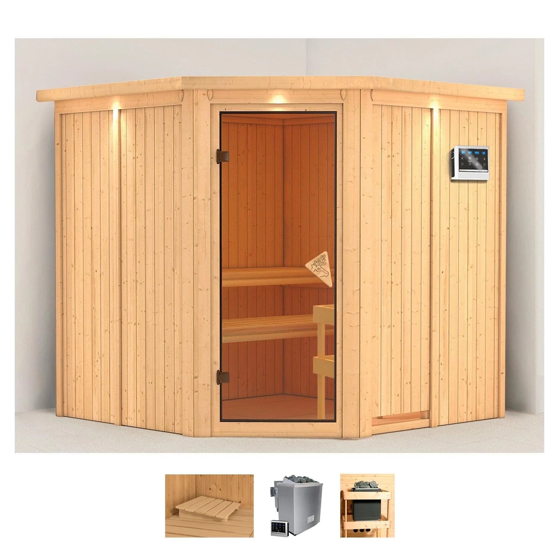 Sauna KARIBU "Jarin" Bio-Kombiofen 9 kW Externe Steuerung