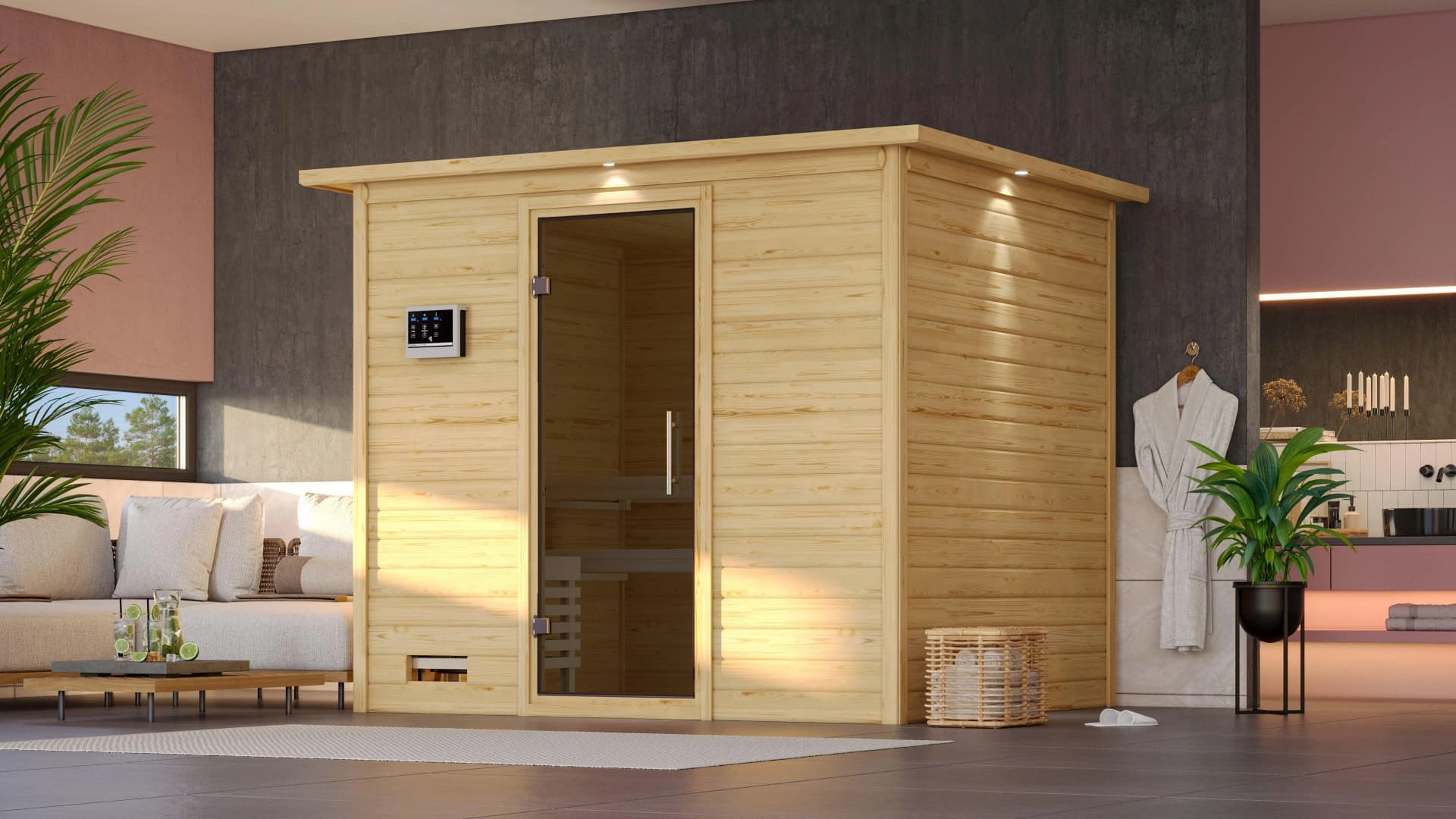 Sauna KARIBU "Soraja" Beige Saunaofen 9 kW