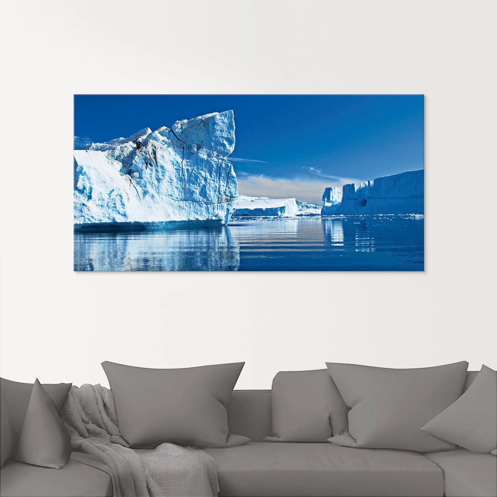 ARTLAND Glasbild Eisberge Diskobucht Grönland Blau 80x60 cm