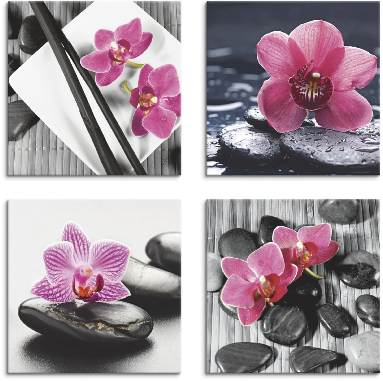ARTLAND Leinwandbild Set 4-teilig Orchidee Zen Pink