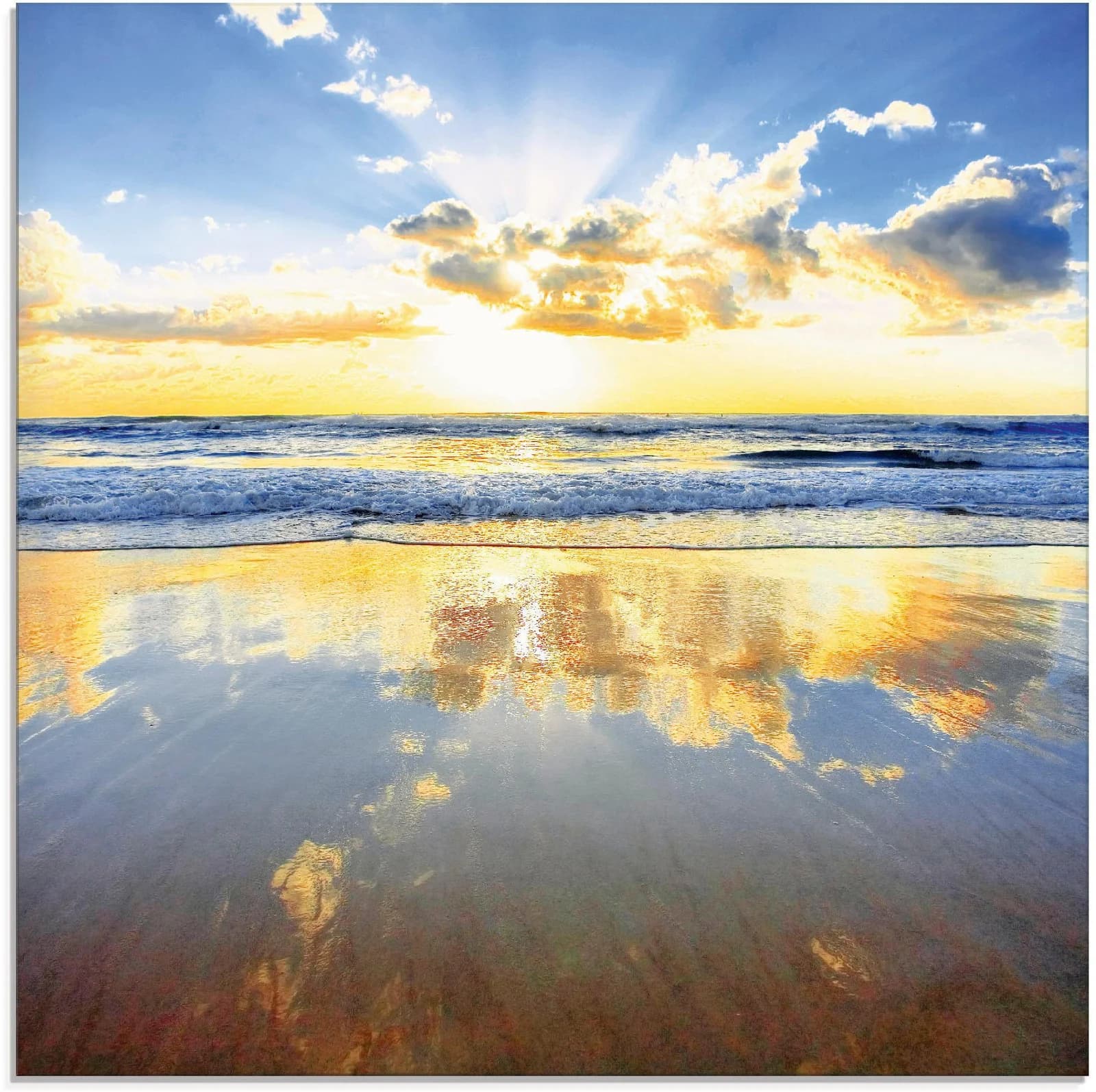 ARTLAND Glasbild Sonnenaufgang über dem Ozean Blau 50x50 cm