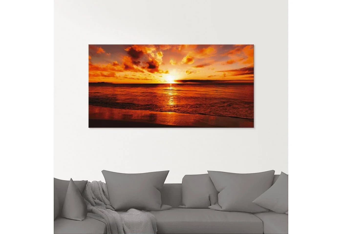 Artland Glasbild Schöner Sonnenuntergang Strand Orange - Bild 1