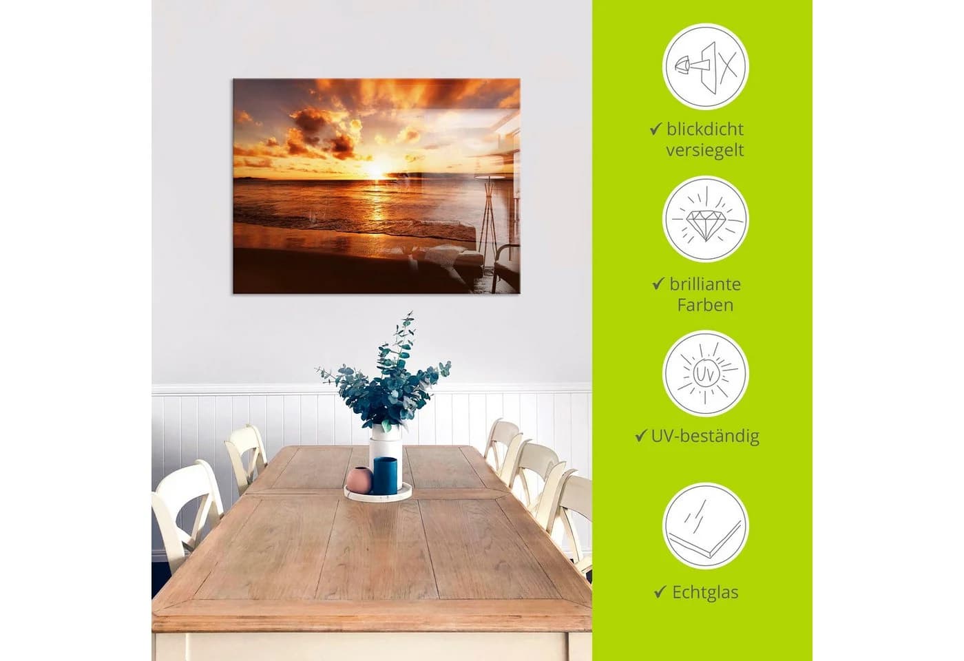 Artland Glasbild Schöner Sonnenuntergang Strand Orange - Bild 5