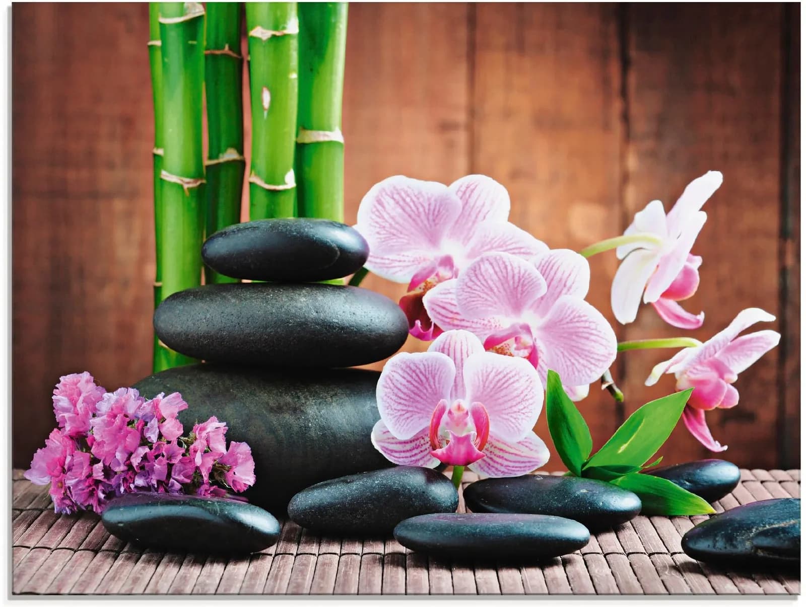 Artland Spa Konzept Zen Steinen Orchideen Glasbild 80x60cm