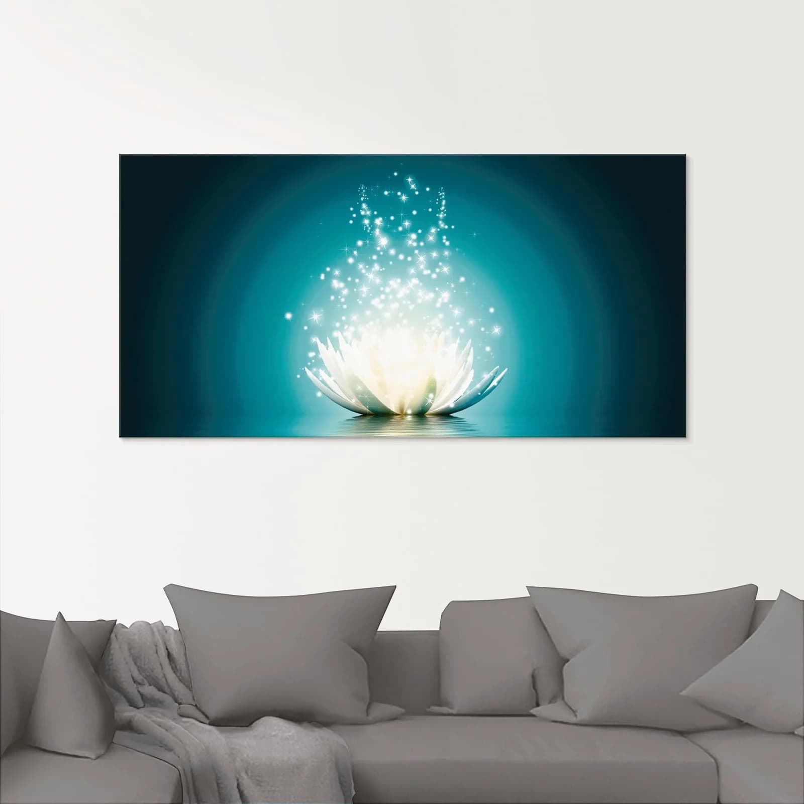 ARTLAND Glasbild Magie der Lotus-Blume Blau 80x60 cm