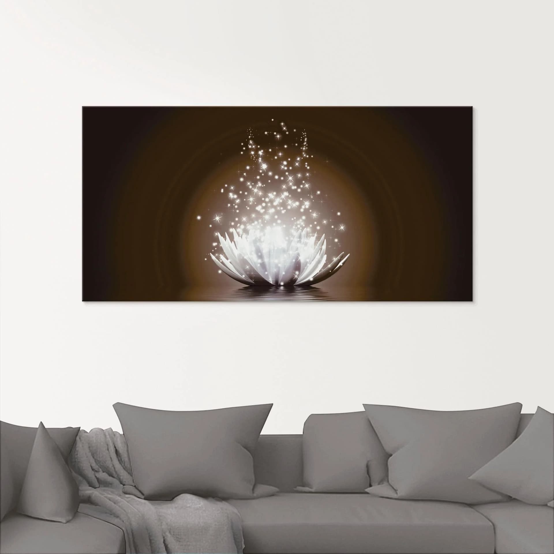 ARTLAND Glasbild Magie der Lotus-Blume Braun 125x50 cm