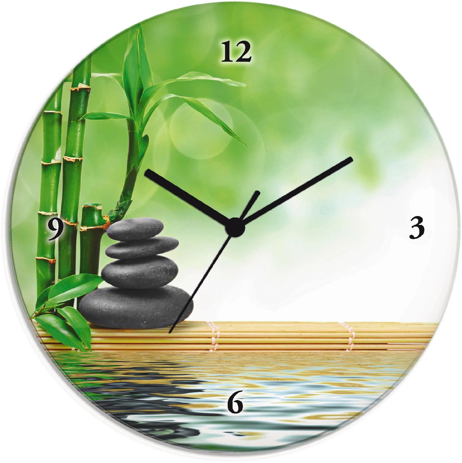 ARTLAND Wanduhr Zen Basaltsteine Grün Glas 30cm Quarz/Funk