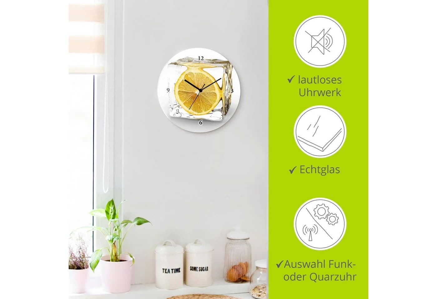 Artland Wanduhr Zitrone im Eiswürfel Modernes Glasdesign Lautlos - Bild 4