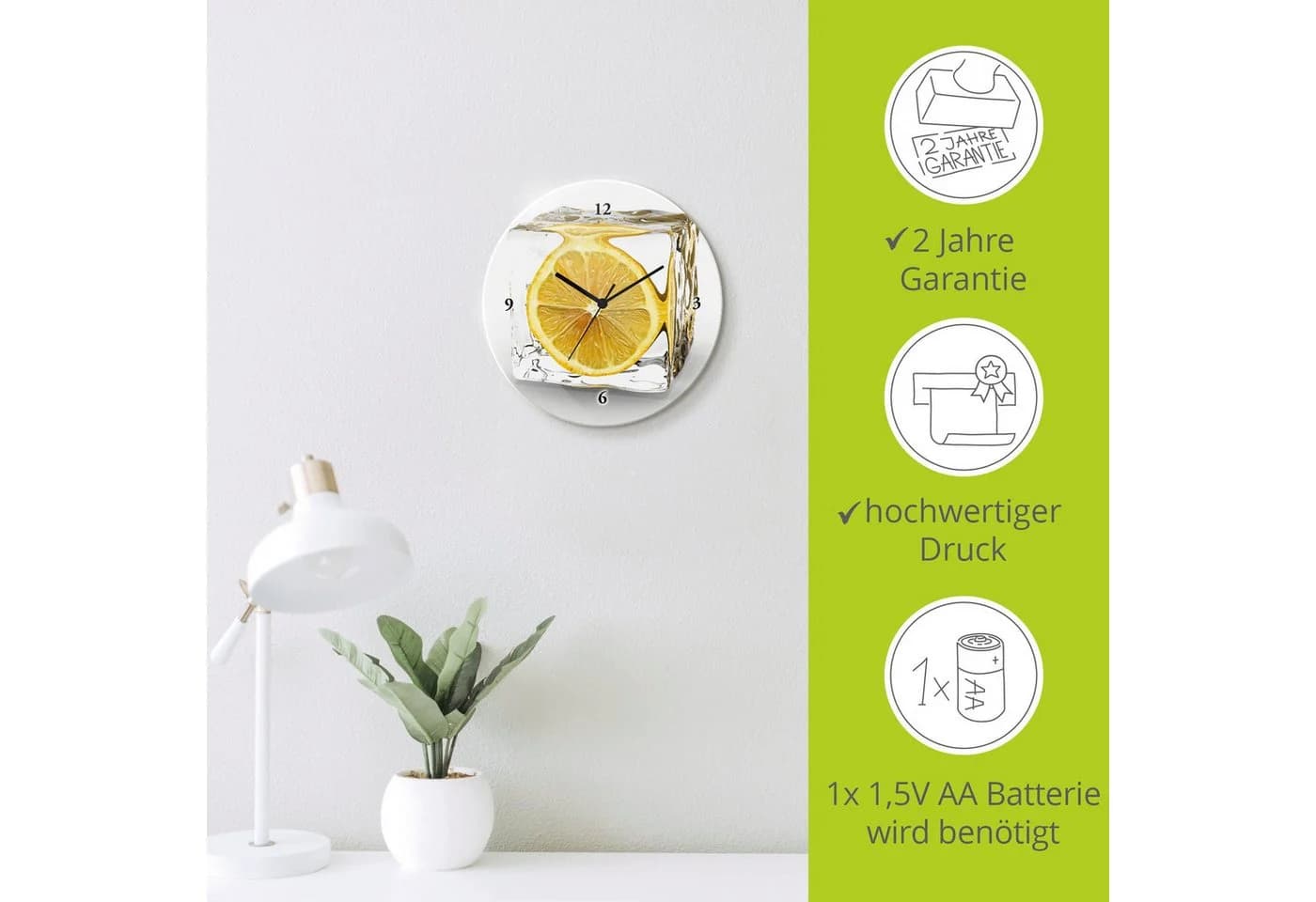 Artland Wanduhr Zitrone im Eiswürfel Modernes Glasdesign Lautlos - Bild 5