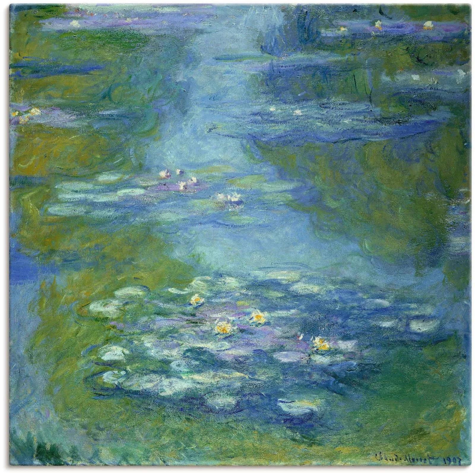 ARTLAND Leinwandbild Seerosen 1907 Blau auf Holzrahmen