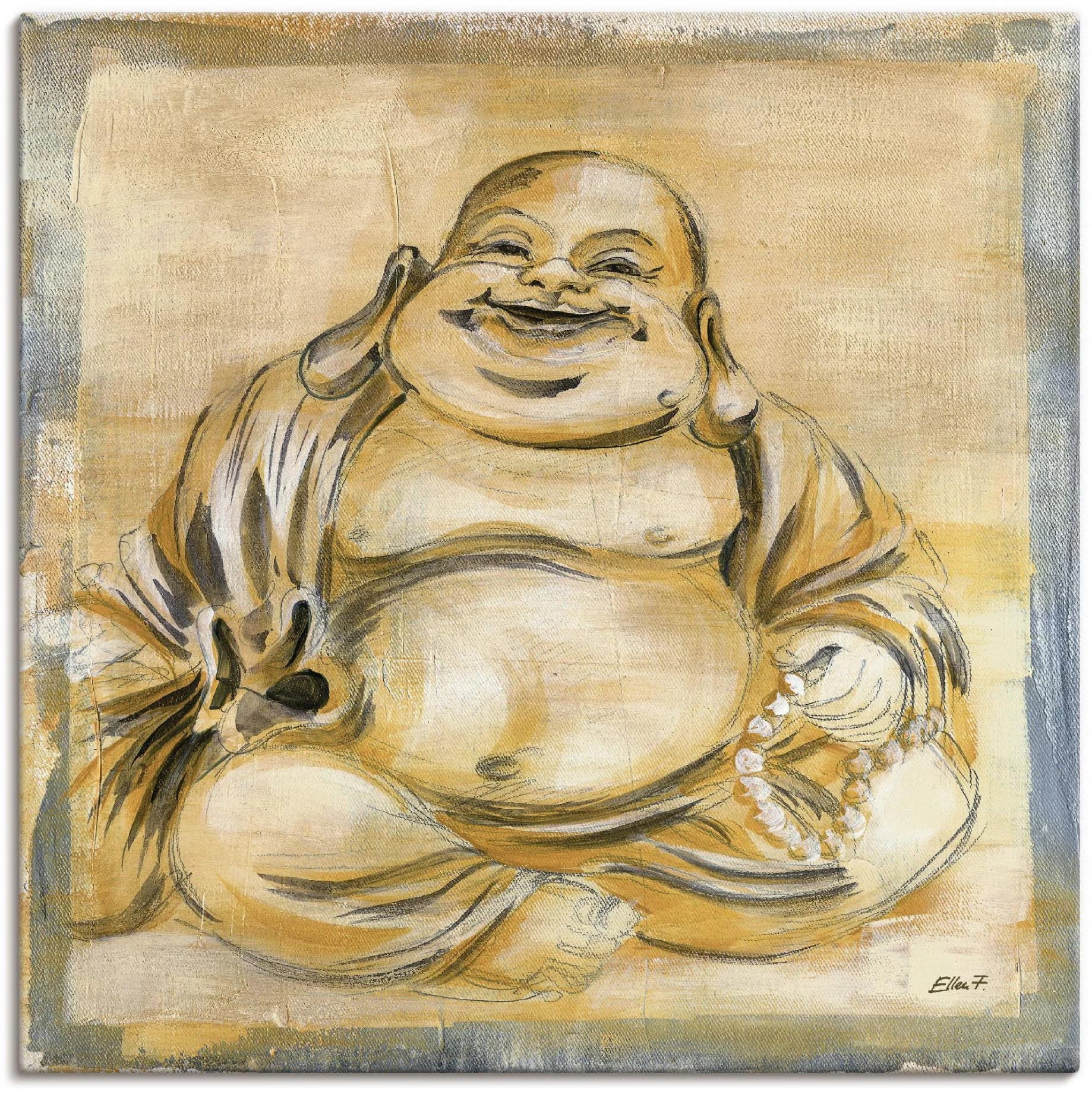 ARTLAND Wandbild Fröhlicher Buddha I Naturfarben