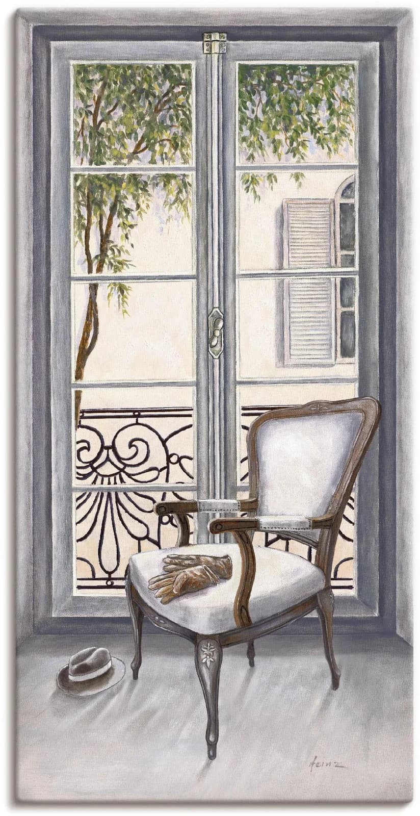 ARTLAND Wandbild Leinwand „Sessel vor einem Fenster“ Weiß