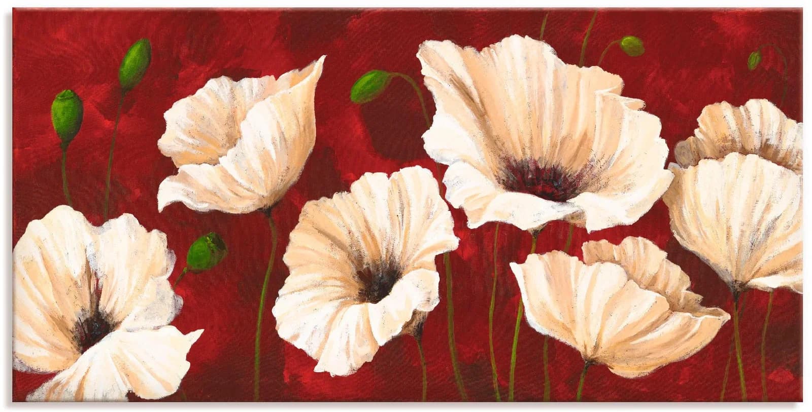 Wandbild ARTLAND Weiße Mohnblumen vor rot Leinwandbild
