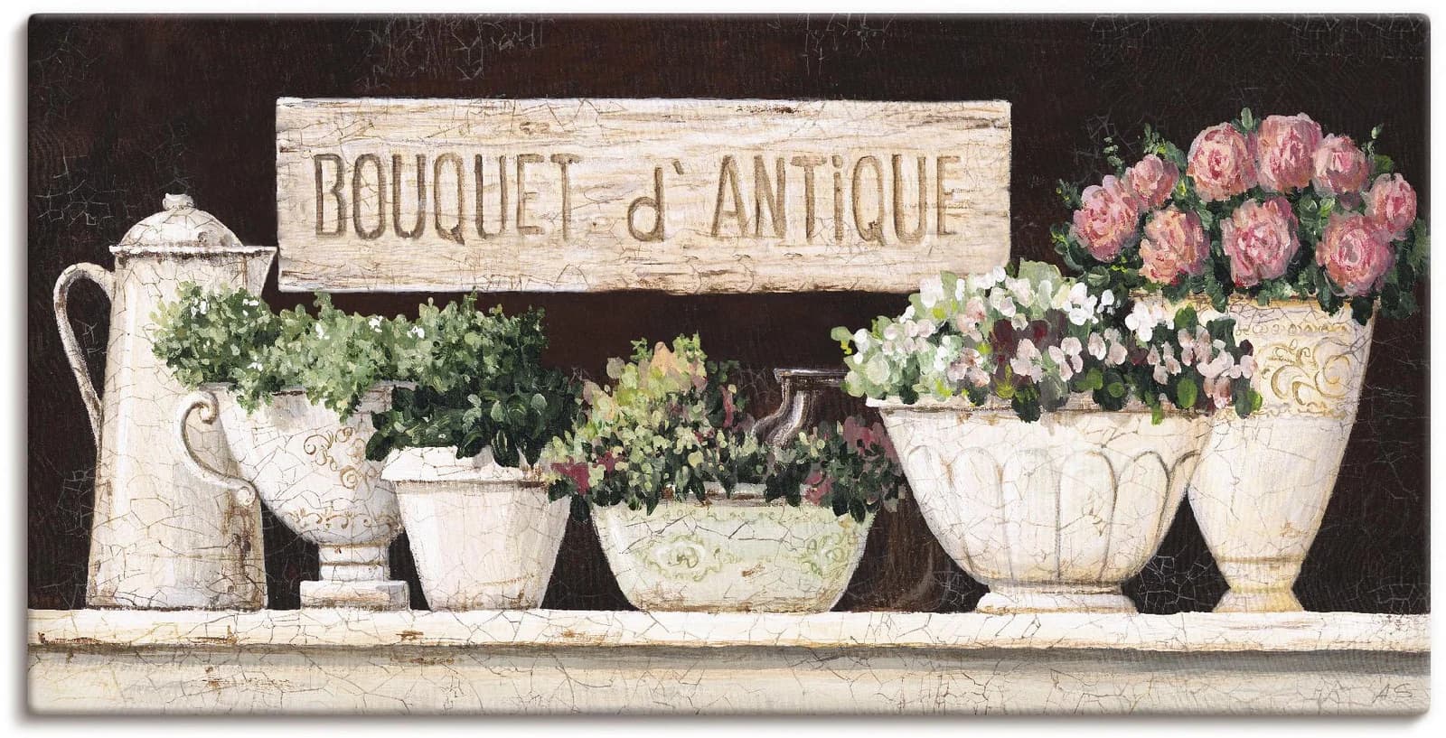 ARTLAND Wandbild Antike Sträuße Leinwandbild Beige Art Déco