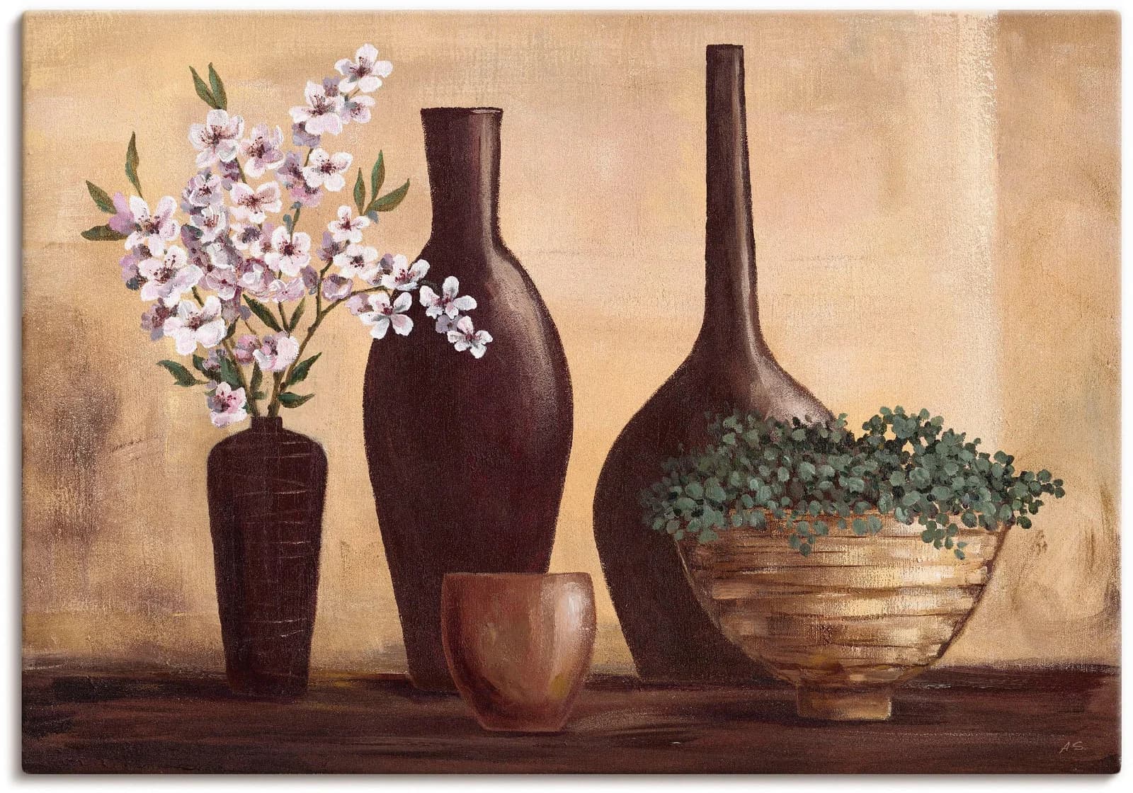 ARTLAND Leinwandbild Stillleben in Beige II auf Holzrahmen