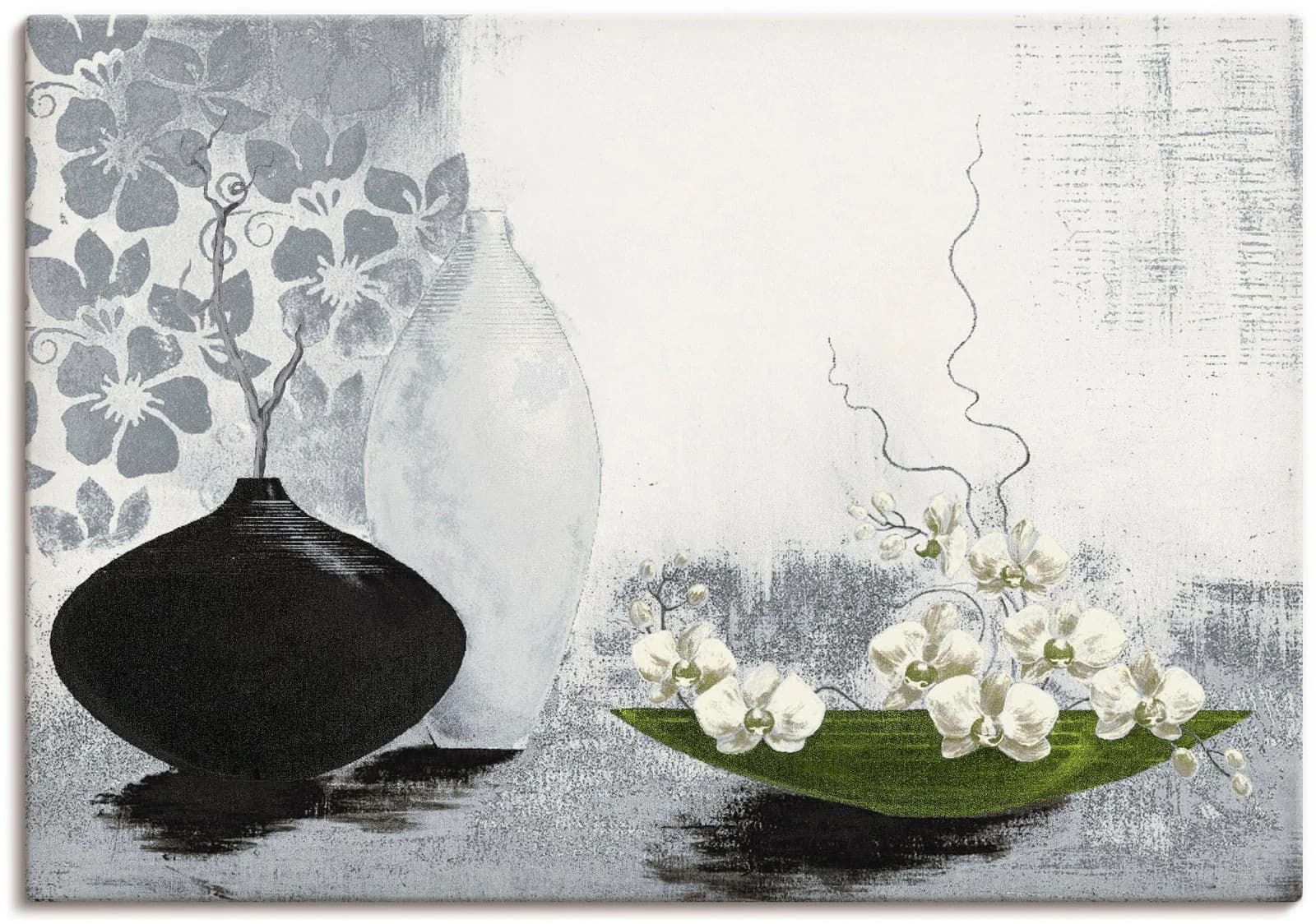 ARTLAND Leinwandbild Modernes bauchiges Gefäß mit Orchideen Beige