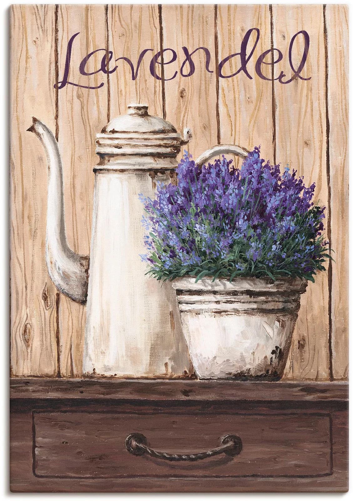 ARTLAND Leinwandbild Lavendel Beige auf Echtholzrahmen