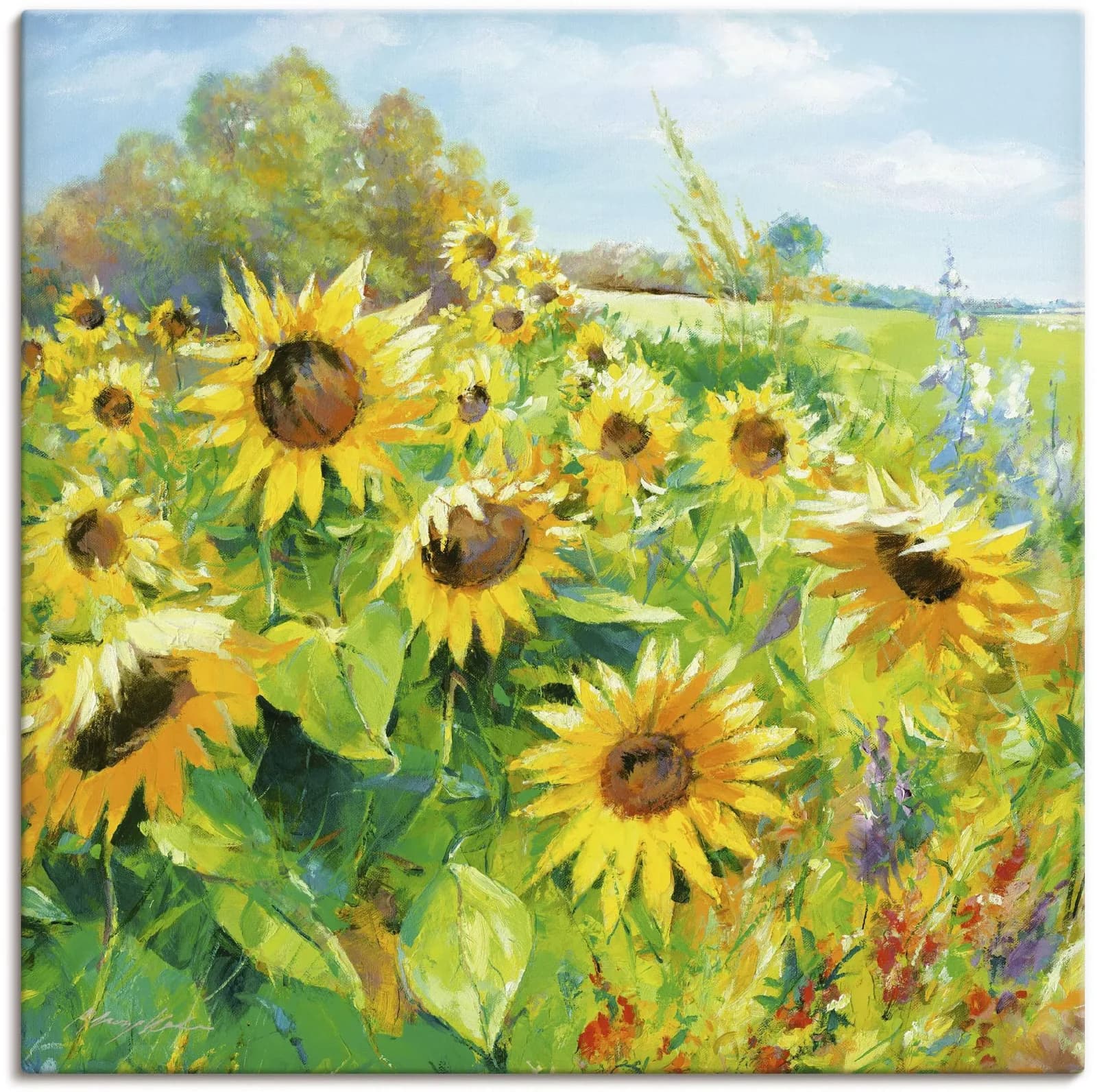 Artland Wandbild Sommerwiese mit Sonnenblumen Gelb Leinwandbild