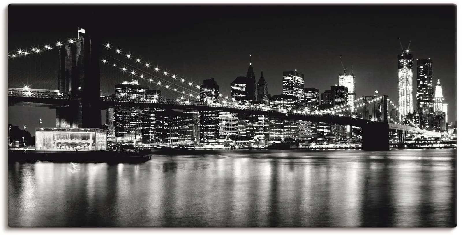 ARTLAND Leinwandbild Nächtliche Skyline Manhattan I Schwarz