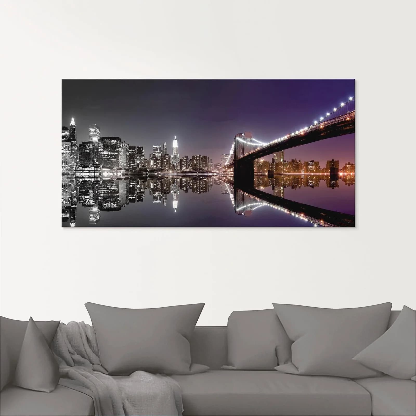 Artland Glasbild New York Skyline nächtliche Reflektion Schwarz