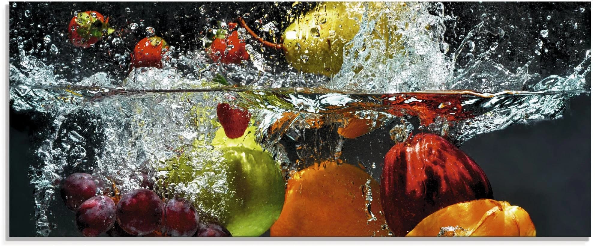ARTLAND Glasbild Spritzendes Obst auf dem Wasser Bunt Modern