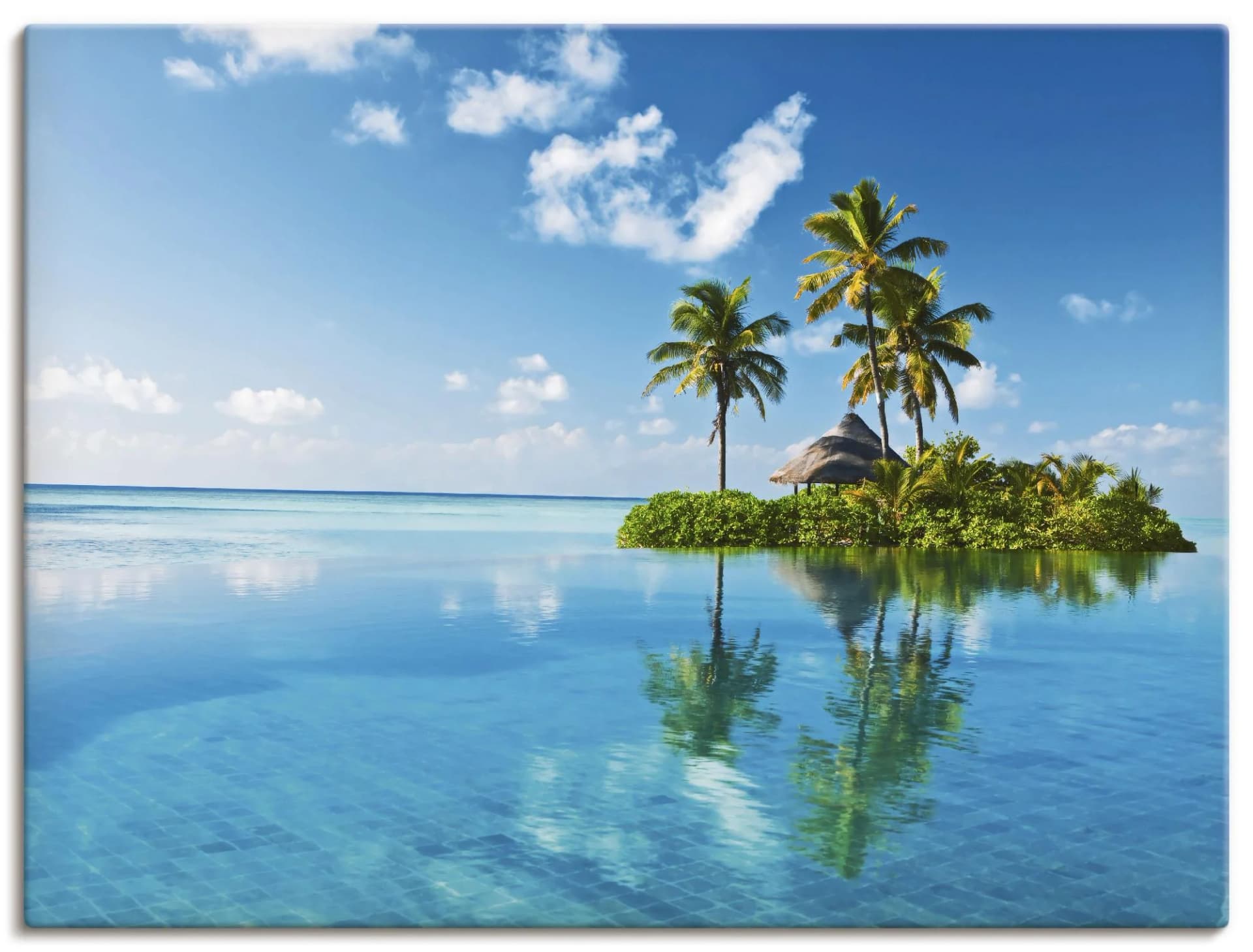 ARTLAND Wandbild Tropisches Paradies - Insel Palmen Meer Blau Leinwand