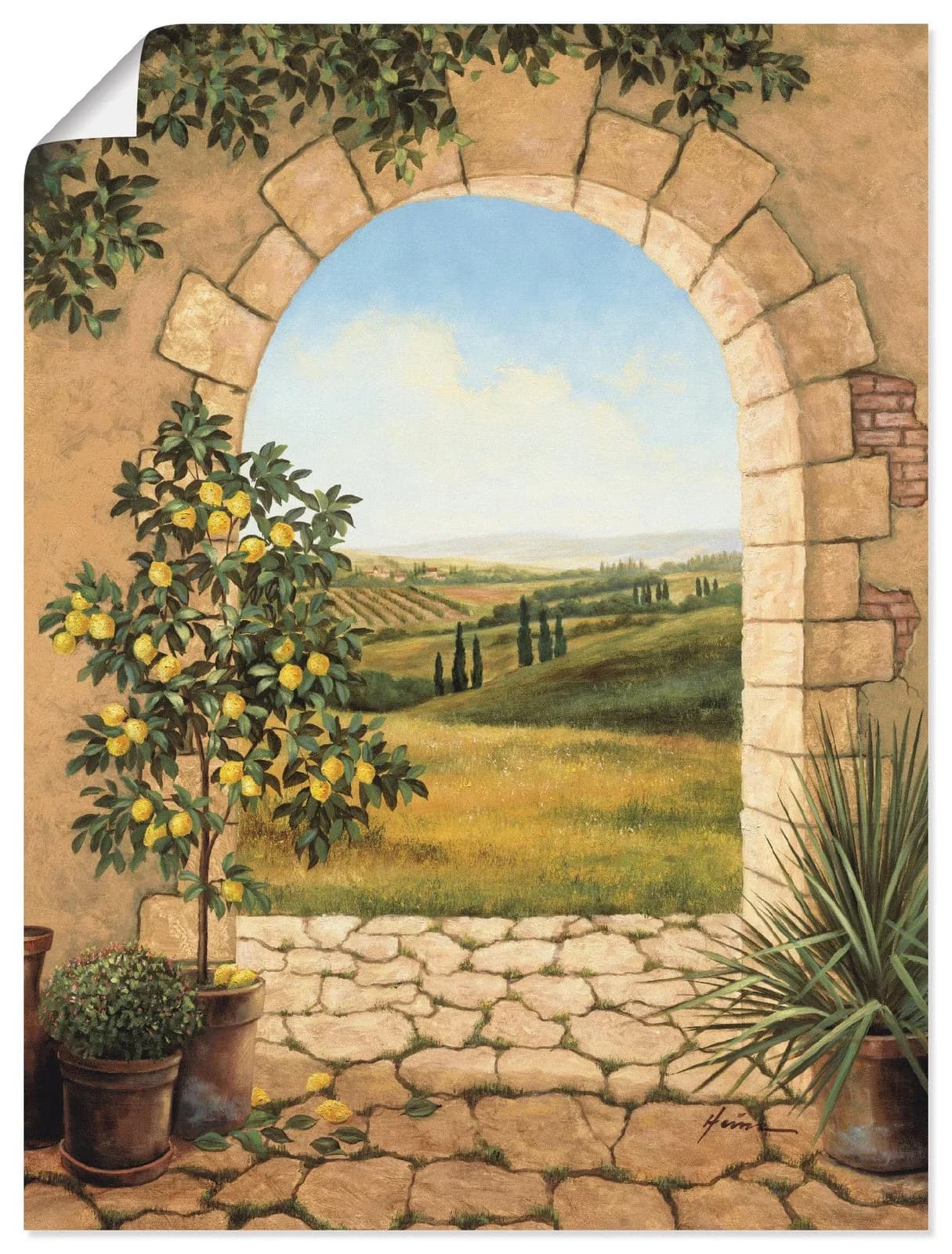 ARTLAND Wandbild Zitronenbaum Beige Leinwand Poster 45x60cm