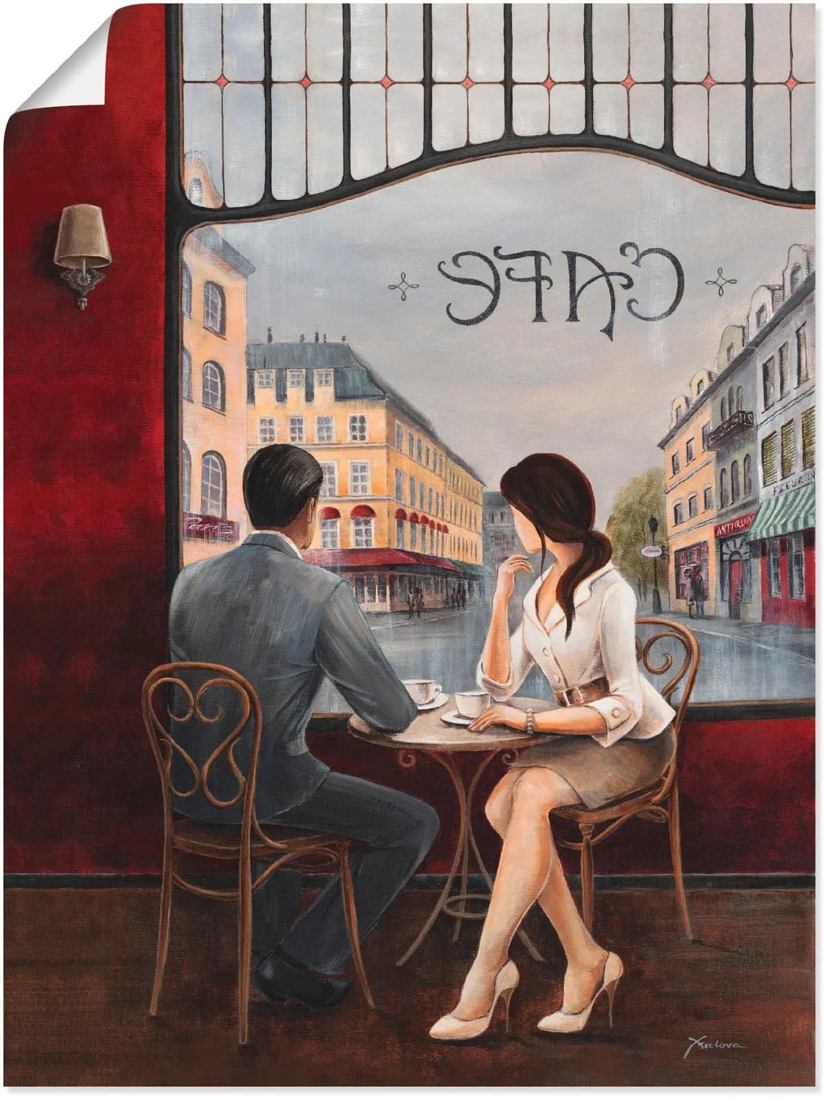 ARTLAND Wandbild Café Rot 45x60 cm Alubild Leinwand Poster