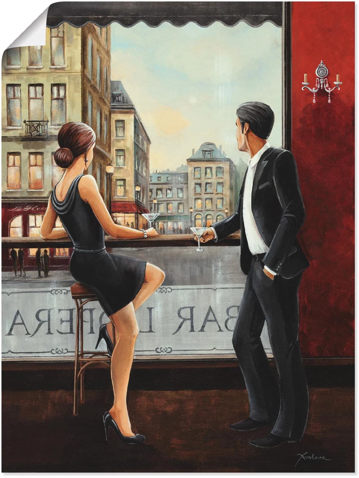 ARTLAND Wandbild Bar Rot Art Déco 45x60 cm