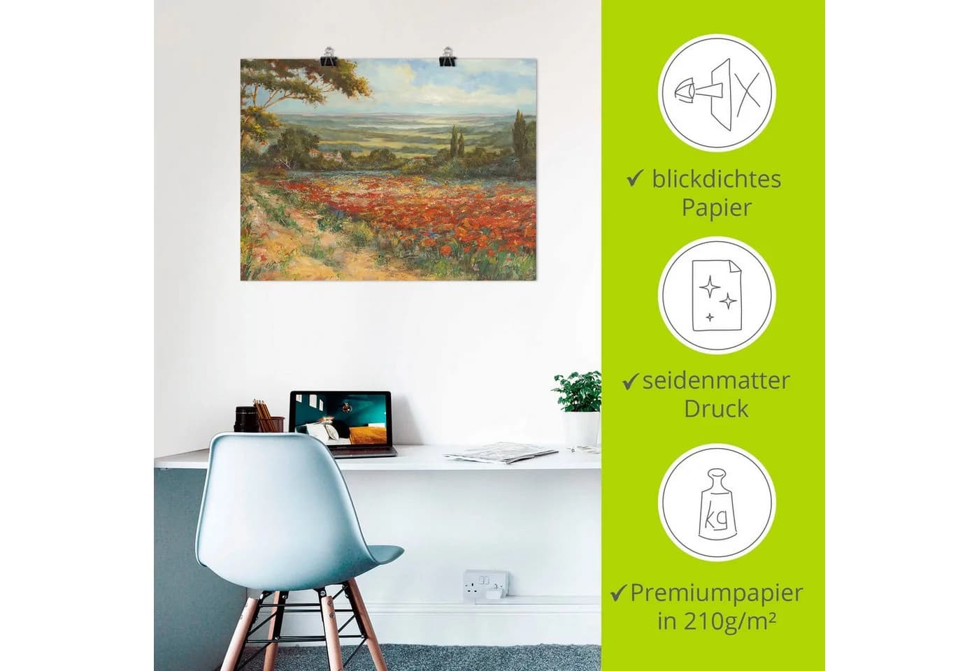 Artland Wandbild Weg am Mohnfeld Leinwand Poster Grün - Bild 4