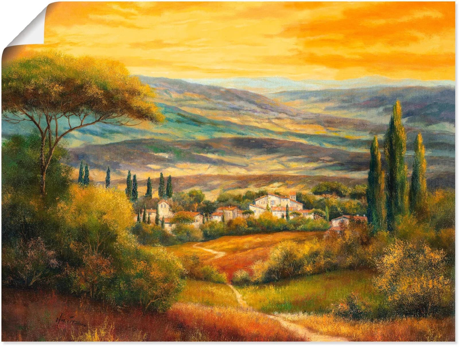 ARTLAND Wandbild Toskanatal Braun Leinwand Poster 40x30 cm
