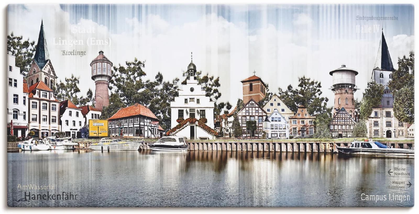 ARTLAND Leinwandbild Lingen Ems Skyline Collage Blau