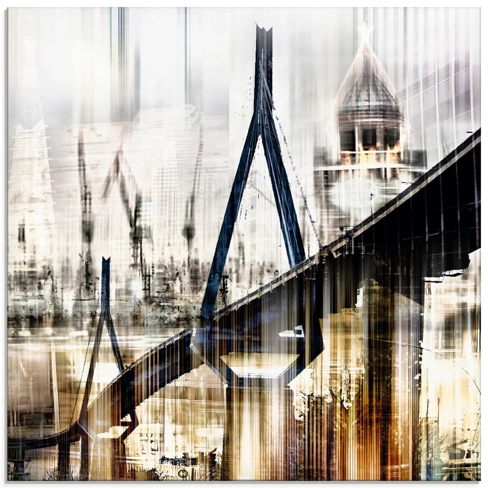 ARTLAND Glasbild Hamburg Skyline Collage III Beige 50x50 cm