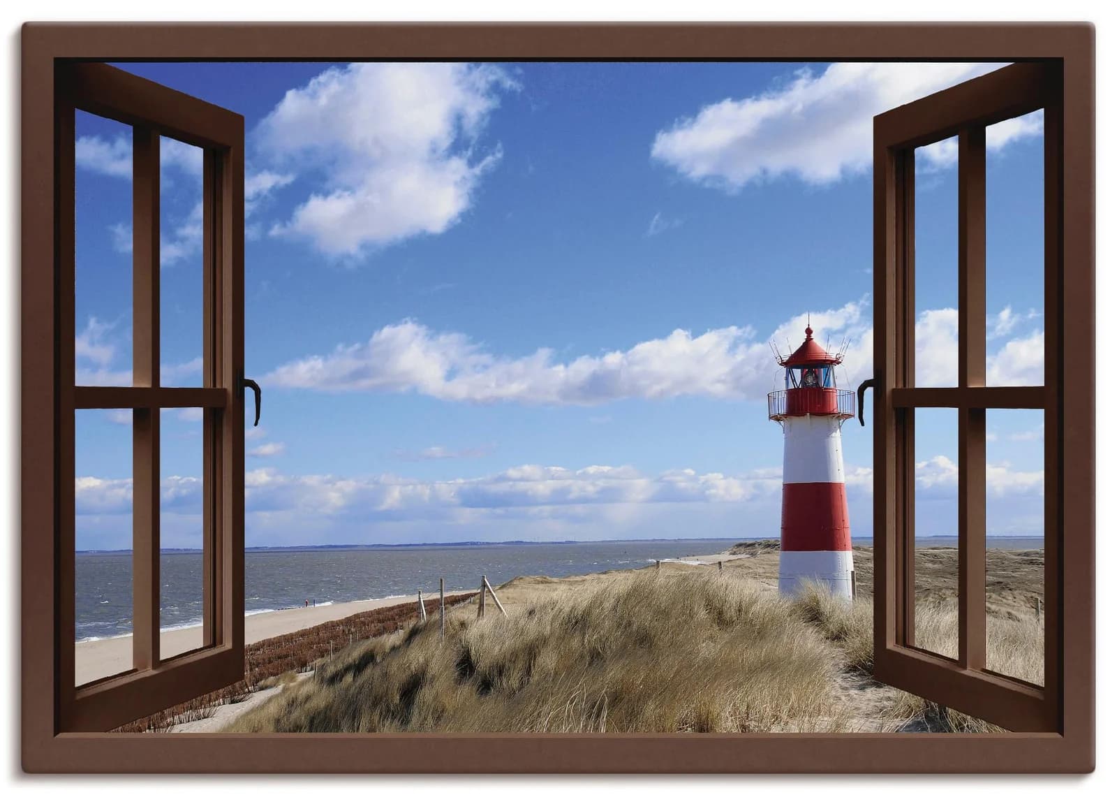 Artland Leinwandbild Fensterblick - Leuchtturm Sylt 100x70 cm