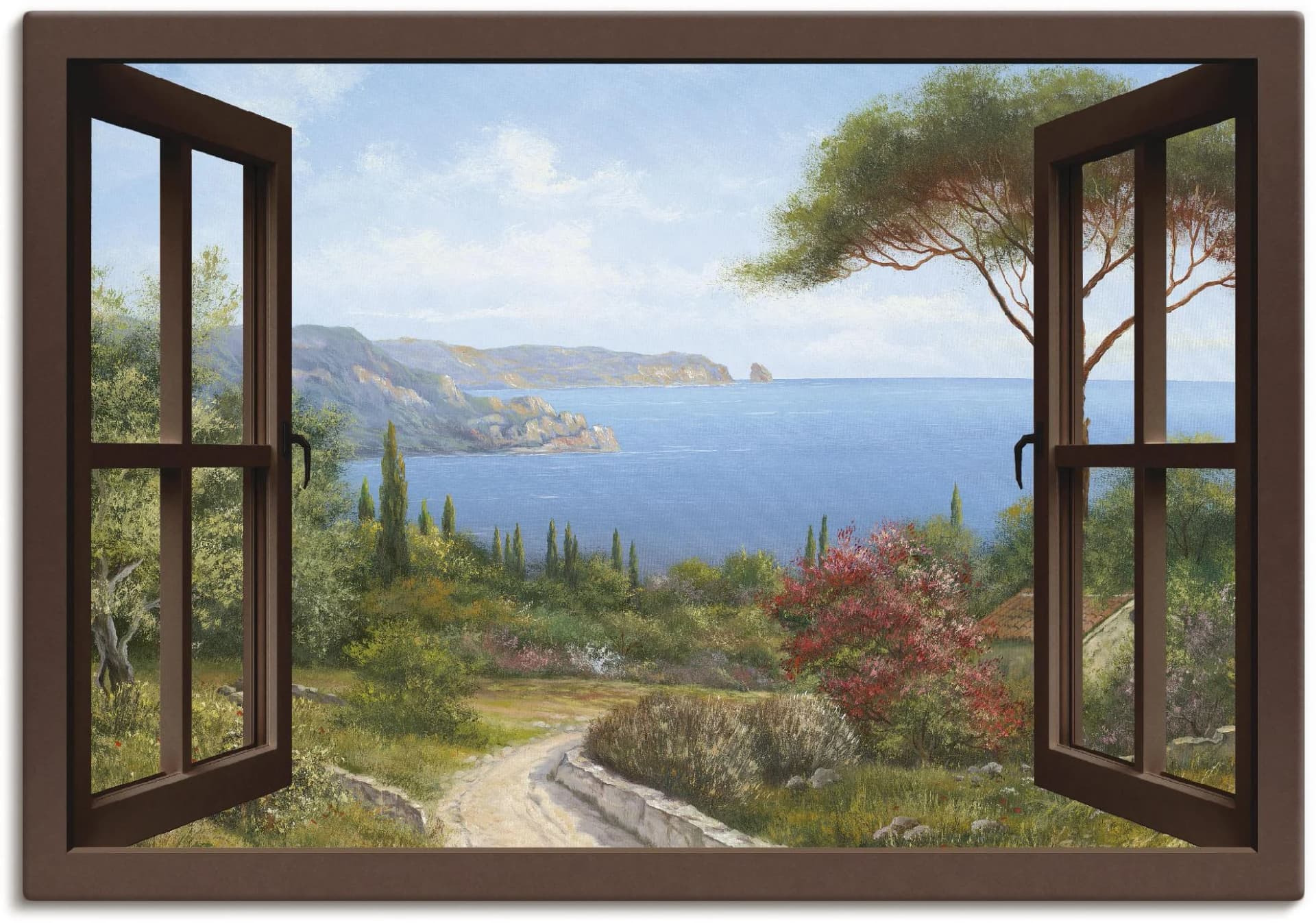 ARTLAND Leinwandbild Fensterblick Frühlingsmorgen Braun