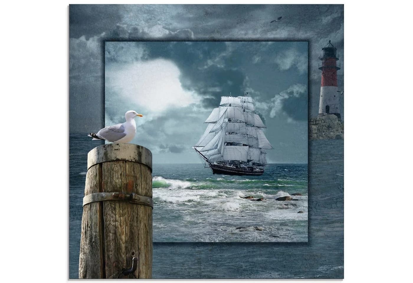 Artland Glasbild Maritime Collage Segelschiff Blau - Bild 2