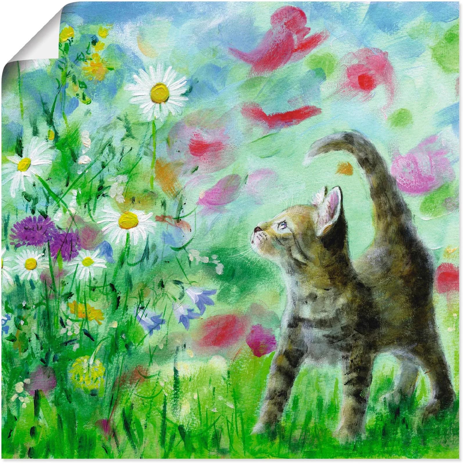 Artland Wandbild Sommerwiese mit Kätzchen Grün 30x30 cm