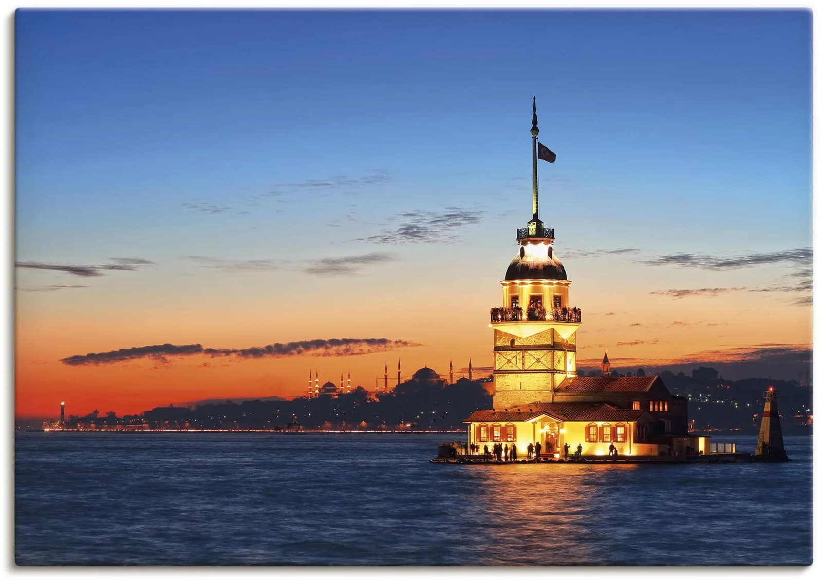 ARTLAND Leinwandbild Istanbul Leanderturm Blau Querformat