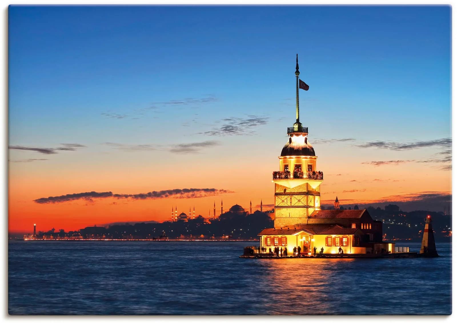 ARTLAND Leinwandbild Istanbul Leanderturm Blau auf Holzrahmen